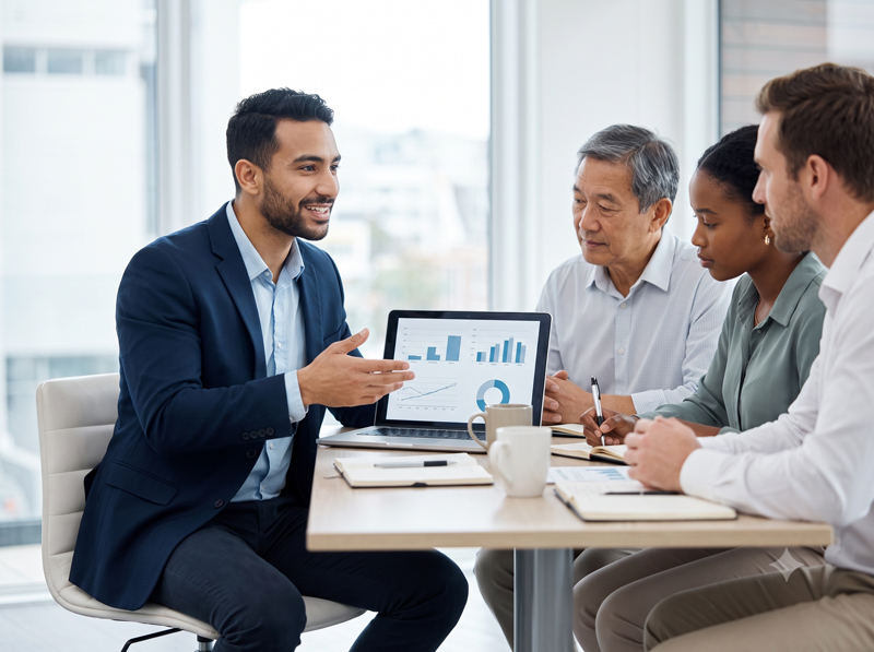 A consultant presenting to a client team